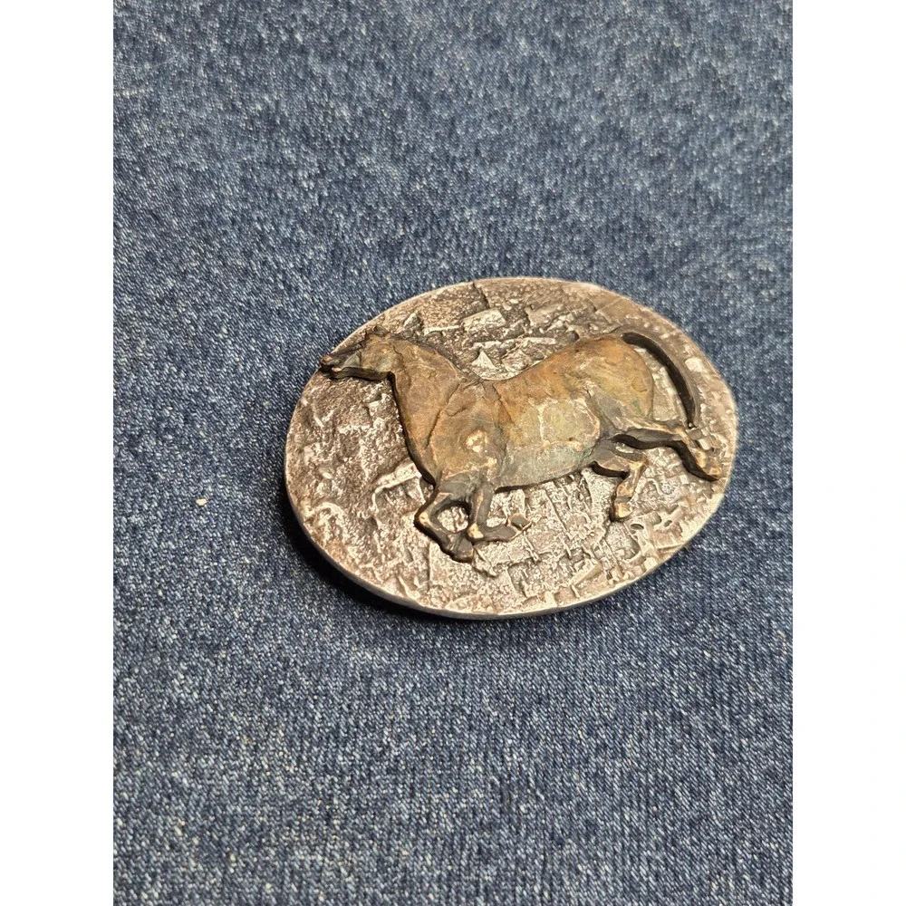 Rare Vintage Womens Handmade Brass Stallion Belt Buckle
